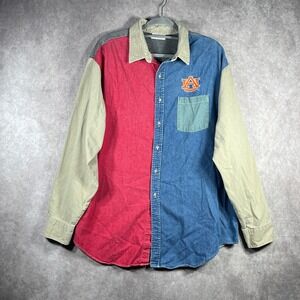 Vintage Auburn University Shirt Mens 2XL Colorblock Button Up Long Sleeves 90s